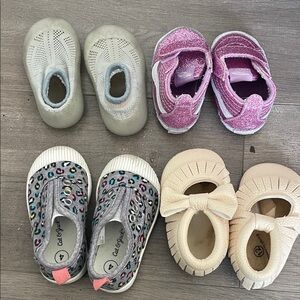 Pink Glitter and Cream Bow Kids Shoes 9-12 months
